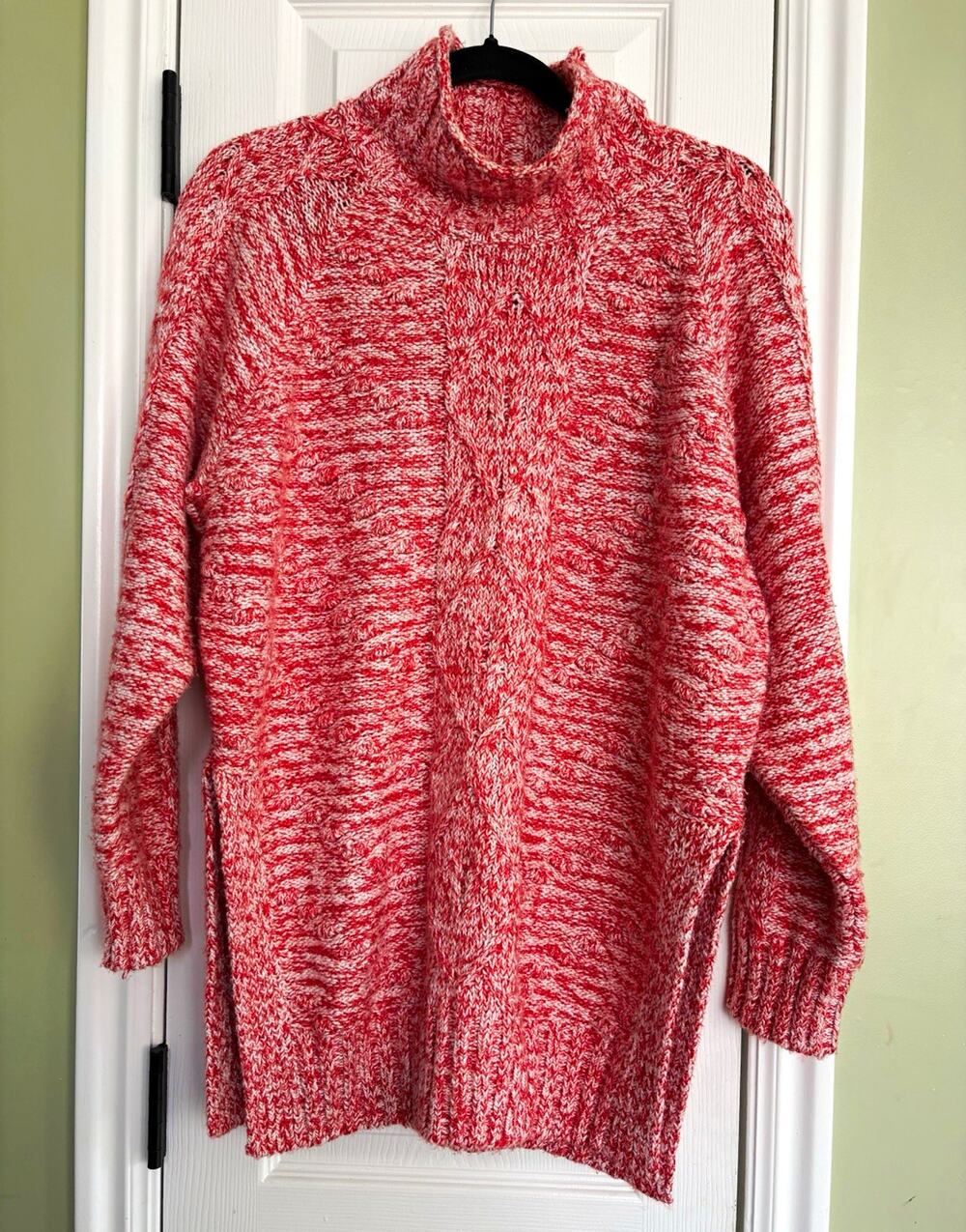 Lucky Brand Pink/White Marled Cable-Knit Mock Neck Pullover Sweater M